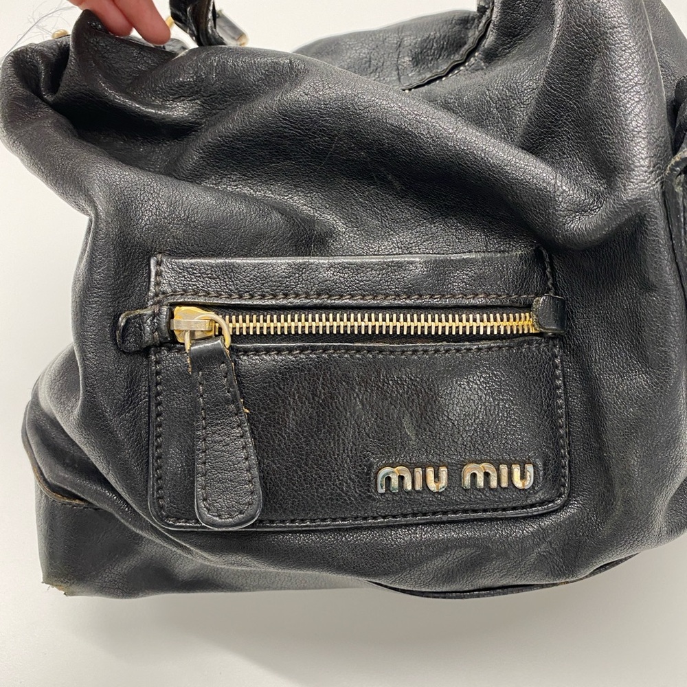 Miu Miu Black Vintage Buffalo Leather Bag with Gold Accents. Vintage 2006